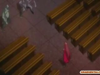Με πλούσιο στήθος hentai που πιάστηκε με τέρας κινούμενο σχέδιο